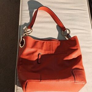 Dasein Orange Faux Leather Shoulder Bag w/ Gold Hardware